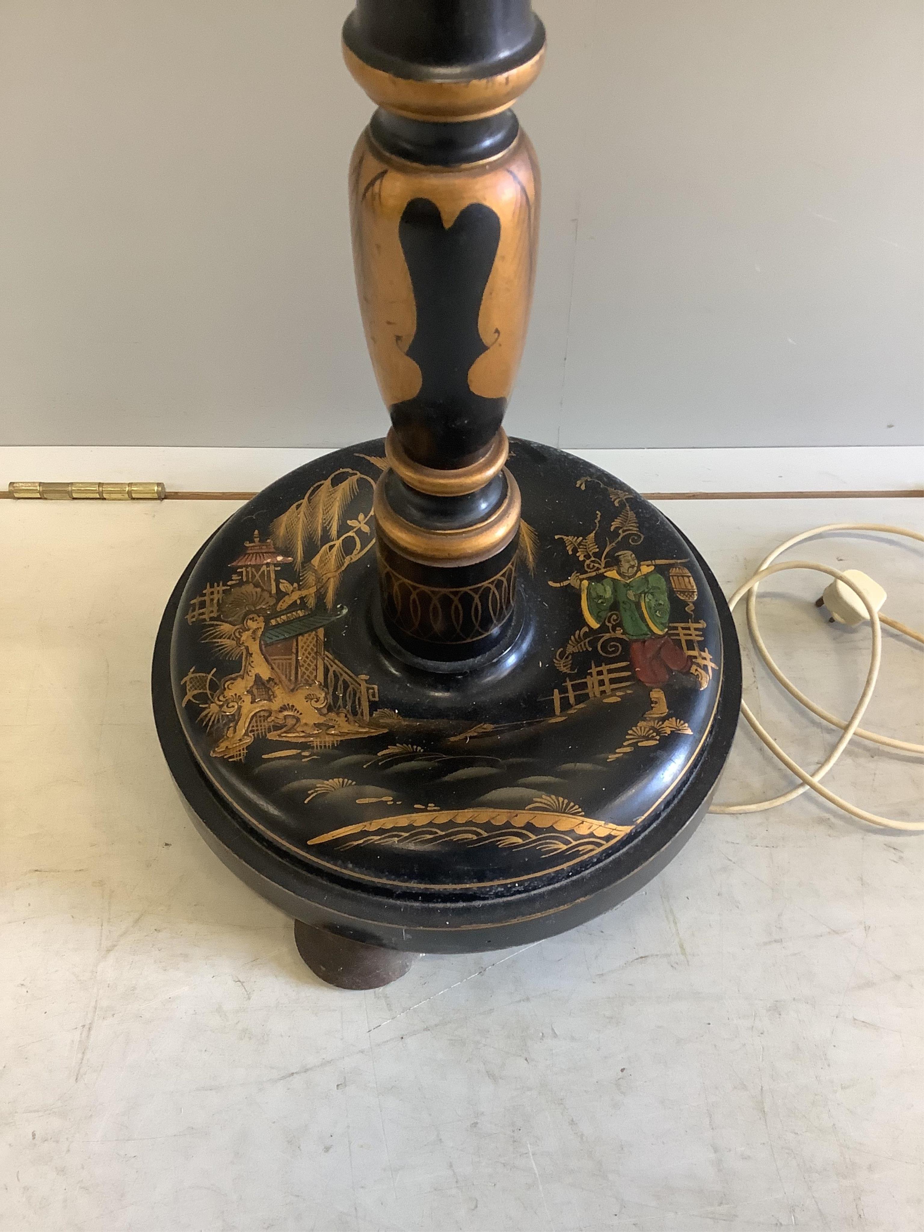 A chinoiserie lacquer standard lamp, height 160cm. Condition - fair to good